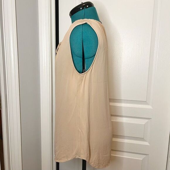 Theory Alamay Silk Sheer Unlined Sleeveless Gathered Tie Neck Keyhole Blouse - Picture 9 of 12